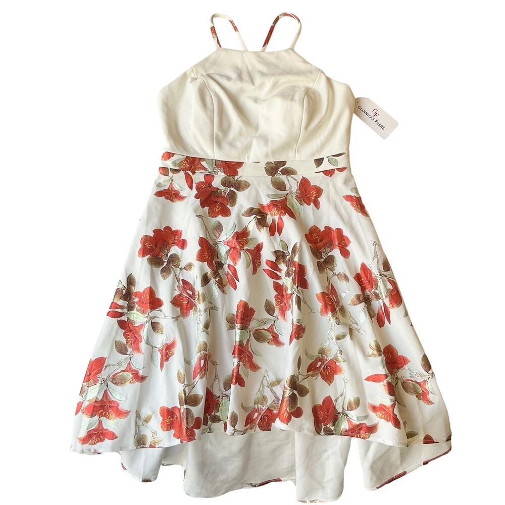 Giannloui Ferre Women Dress 11 White Floral A-Line R199 Sleeveless High Low
